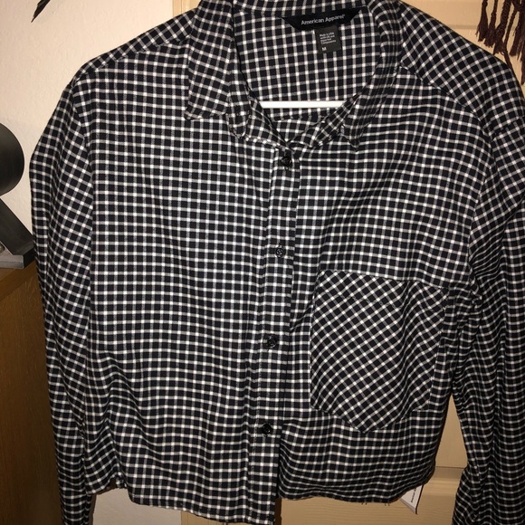 American Apparel Tops - American Apparel Cropped B&W Plaid Shirt